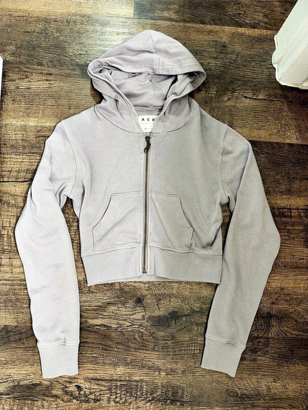AERO XS Cropped Lightweight Zip-Up Hoodie Purple XS Like New